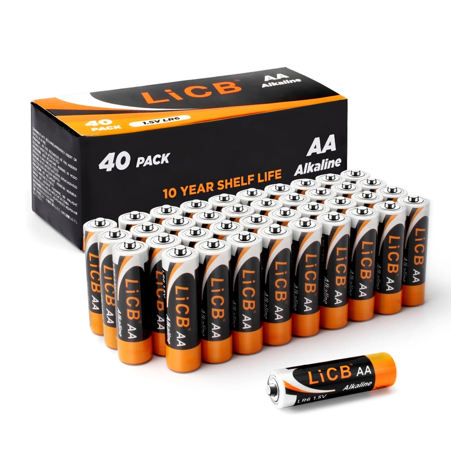 LiCB 1.5 Volts Alkaline AA Batteries 40 Pack, Long-Lasting Alkaline Double a Battery