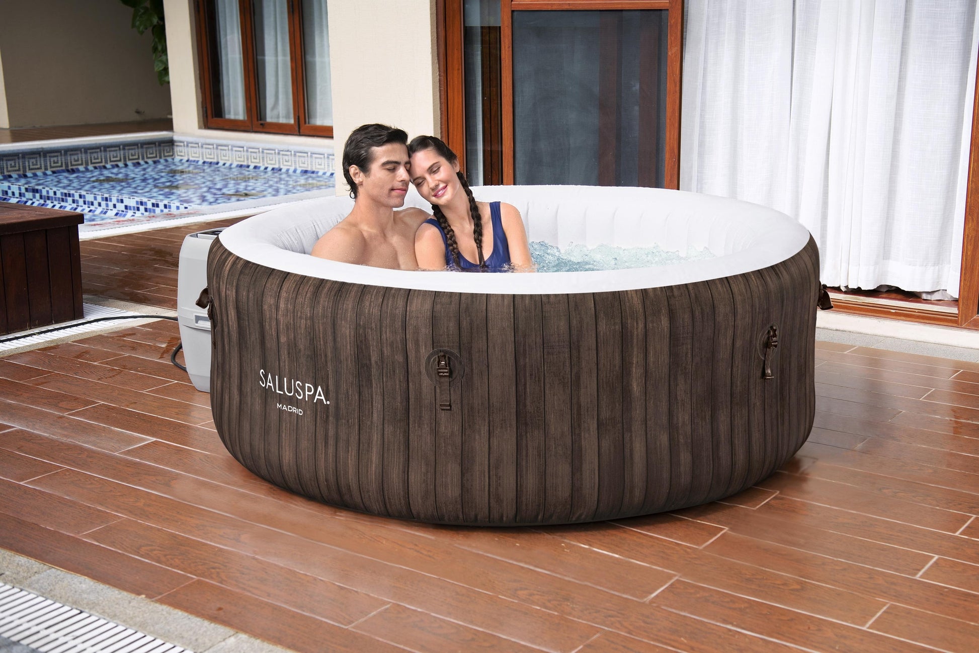 SaluSpa® Madrid Smart AirJet Outdoor Round Inflatable Hot Tub with App Control 2-4 Person with Pump #P09144