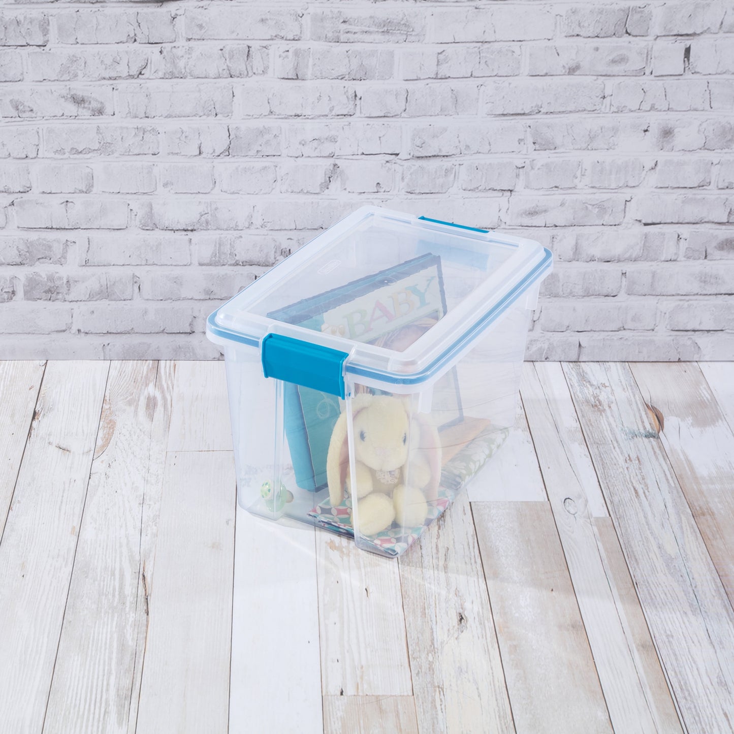 Sterilite 20 Qt. Clear Gasket Storage Box, Blue Latches with Clear Lid