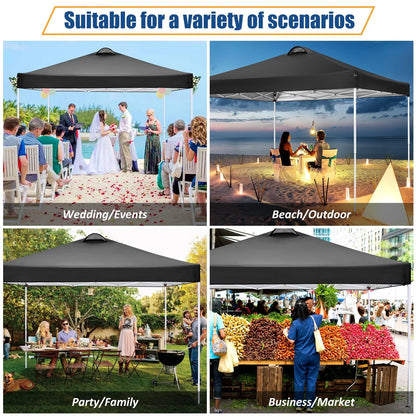 HOTEEL Canopy 10x10 Waterproof Pop up Canopy Tent with 4 Sidewalls Outdoor Event Shelter Tent for Parties Sun Shade Party Commercial Canopy with Air Vent & Carry Bag, Black