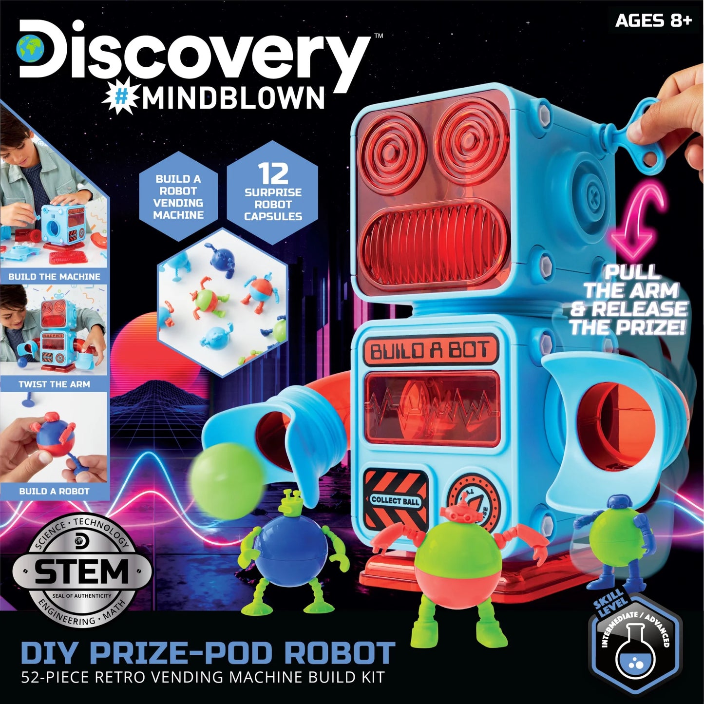 Discovery #Mindblown DIY Prize-Pod Robot 52-Piece Retro Vending Machine Build Kit for Children