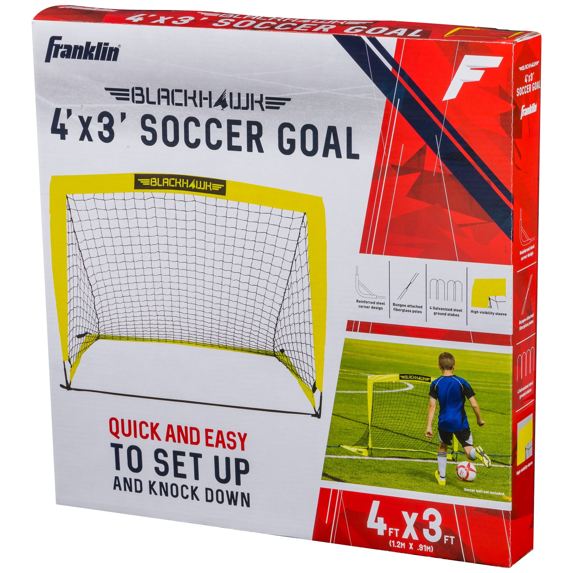 Franklin Sports Blackhawk Soccer Goal - Pop up - Indoor + Outdoor -  Adult + Kids - 4' x 3' - Yellow