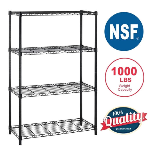 BestOffice 4 Shelf Wire Shelving Unit Garage NSF Wire Shelf Metal Storage Shelves Heavy Duty Height Adjustable for 1000 lbs Capacity Black