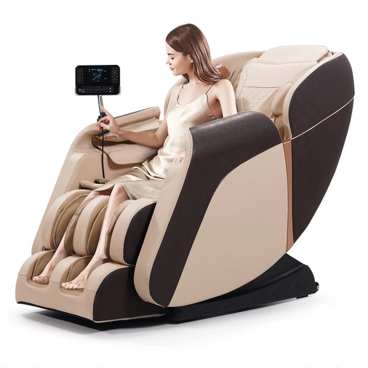 Advanabd Massage Chair, Full Body Zero Gravity Shiatsu 4D Recliner with Heated Bluetooth Foot Roller, Beige