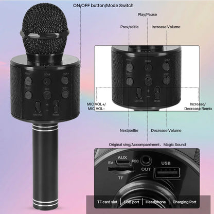 SUPTREE Wireless Bluetooth Karaoke Microphone for Kids Adult Singing, Portable Handheld Karaoke Machine Speaker with Record Function (Black)