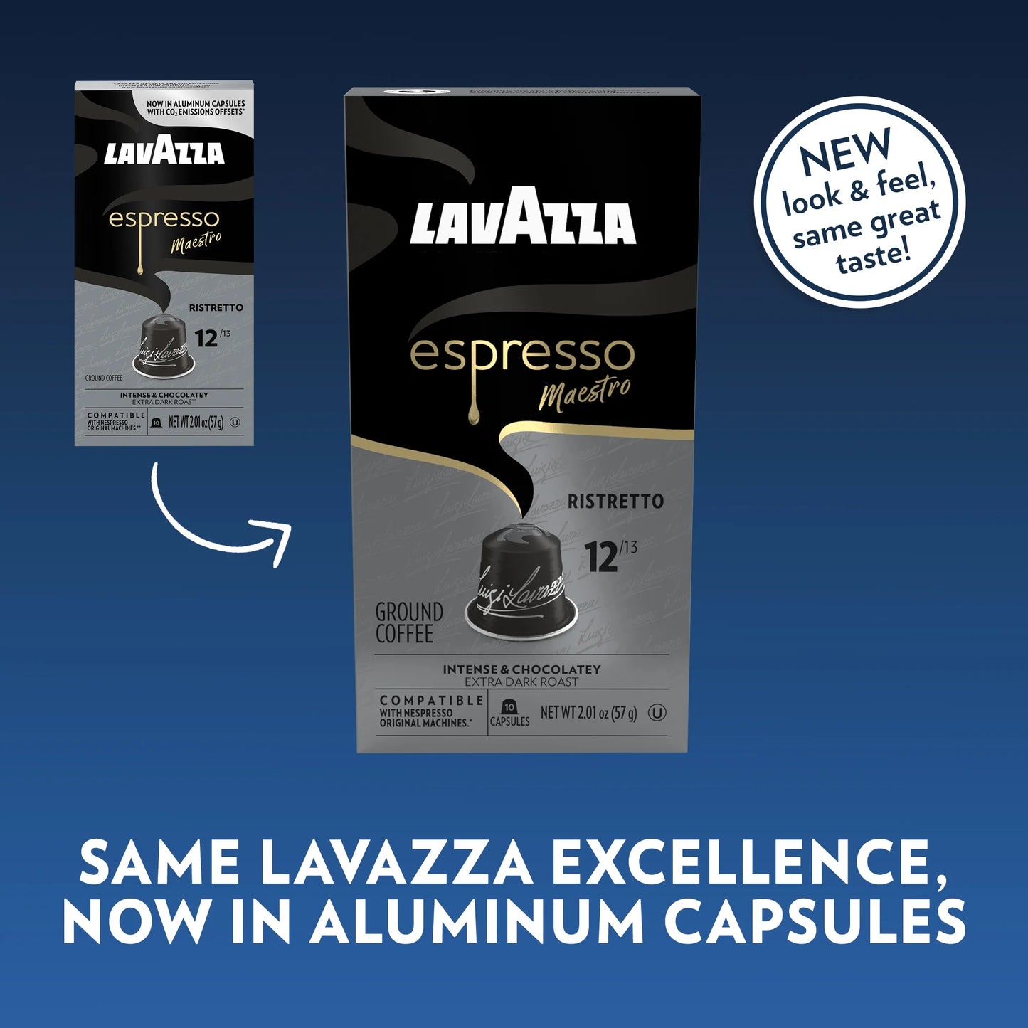 Lavazza Espresso Maestro Ristretto Aluminum Capsules Compatible with Nespresso* Original Machines, Dark Espresso Roast, Arabica and Robusta Blend (60 Capsules)