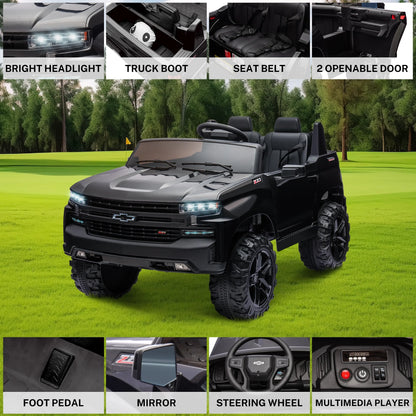 Chevrolet Silverado 24V Powered Ride on Cars for Kids, Extra large Real 2 Seat Ride on Toys with Remote Control, LED Light, MP3 Player, Electric Vehicles Ride on Truck for Boys Girls Gifts, Black