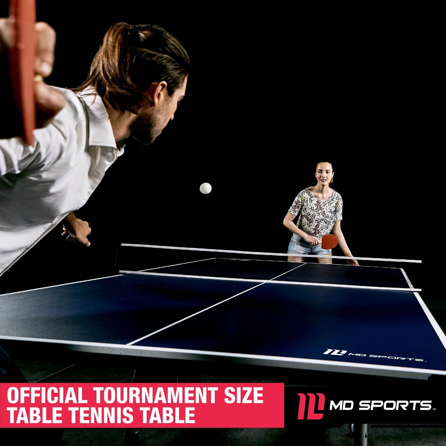 Official Size Table Tennis Table, 15mm, 4 Piece, Pong Table, Blue/White, by MD Sports