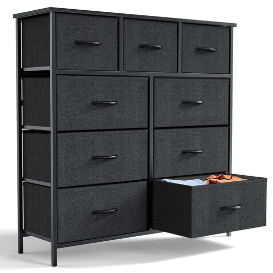 Yangming 9 Drawer Fabric Dresser for Bedroom, Chest of Drawer Organizer Storage Cabinet for Closet, Entryway, Black