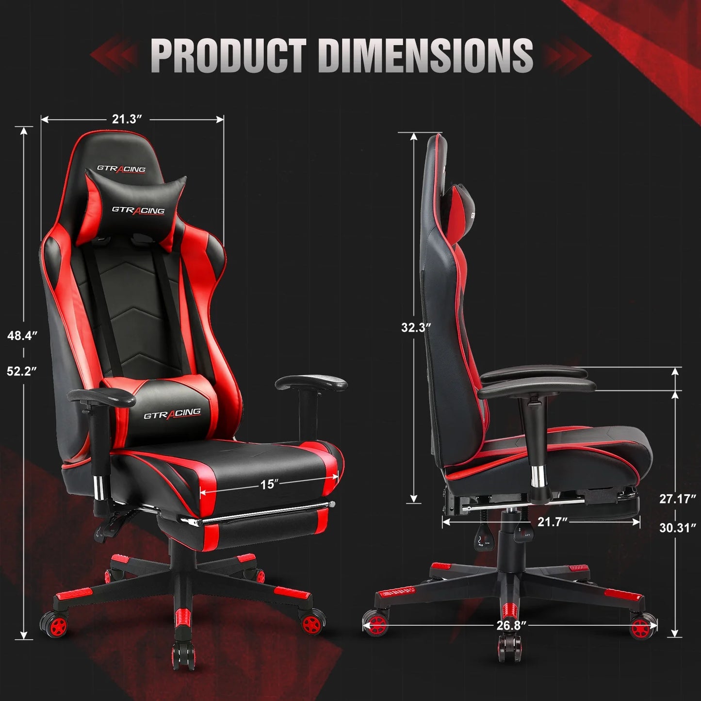 GTRACING Gaming Chair Office Chair PU Leather with Footrest & Adjustable Headrest for Adults and Kids, Red