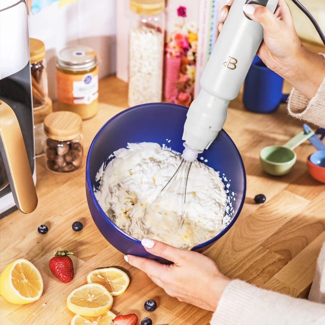 Beautiful 2-Speed Immersion Blender with Chopper & Measuring Cup, White Icing by Drew Barrymore