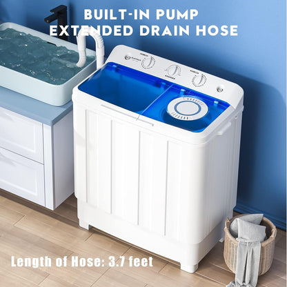 Portable Washing Machine, 28lbs Twin Tub Washer Mini Compact Laundry Machine with Drain Pump, Semi-automatic 18lbs Washer 10lbs Spinner Combo for Dorms, Apartments, RVs