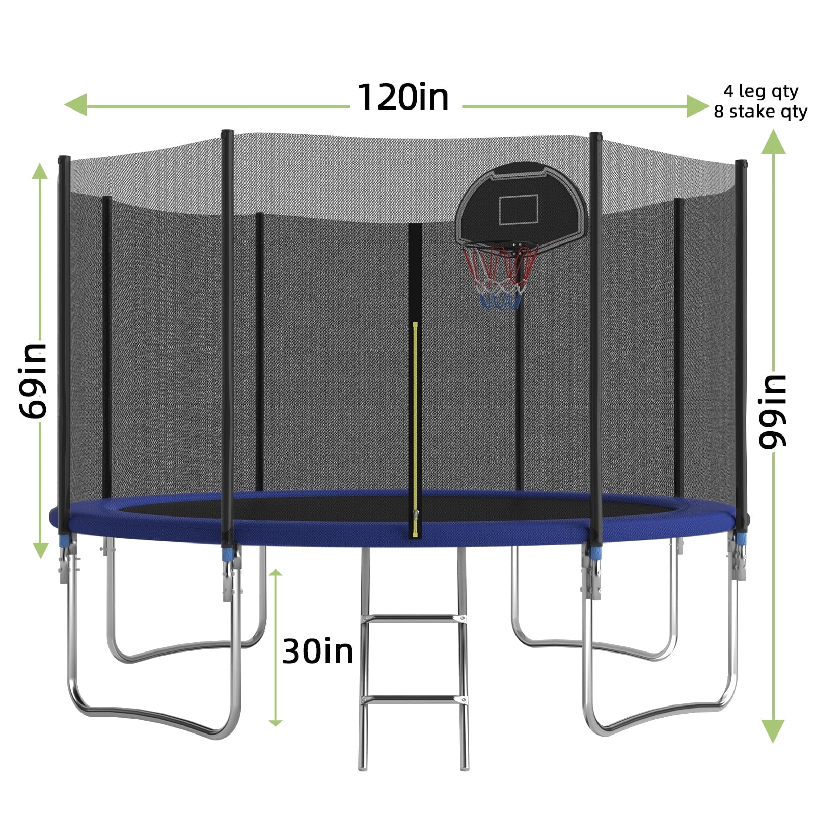 EUROCO 1000LBS 10FT Trampoline for 5-6 Kids Adults,Trampoline with Safety Enclosure Net,Basketball Hoop and Ladder, Easy Assembly Round Outdoor Recreational Trampoline