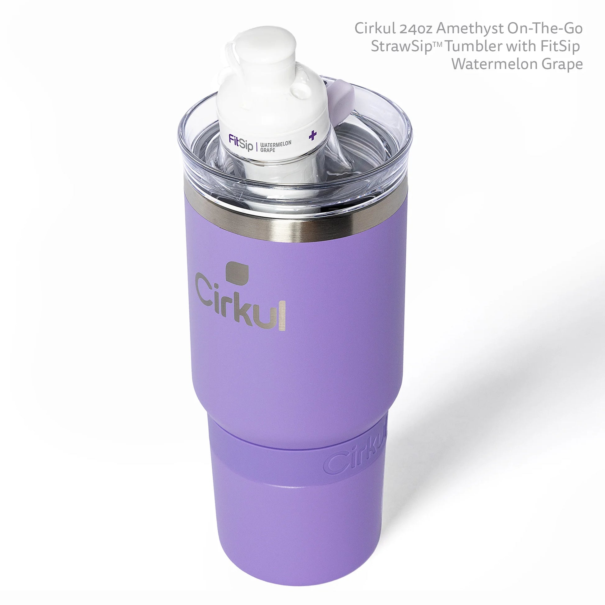 Cirkul 24oz Amethyst On-The-Go StrawSip Tumbler, 1 Flavor Cartridge (FitSip Watermelon Grape)