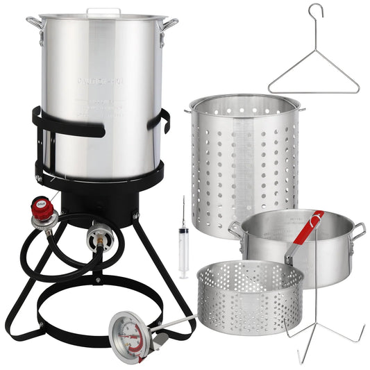 Zimtown 30QT Fish Fryer Turkey Fryer Outdoor Fryer 4 Piece Set Propane Boil Fryer Outdoor Cooking 54000BTU