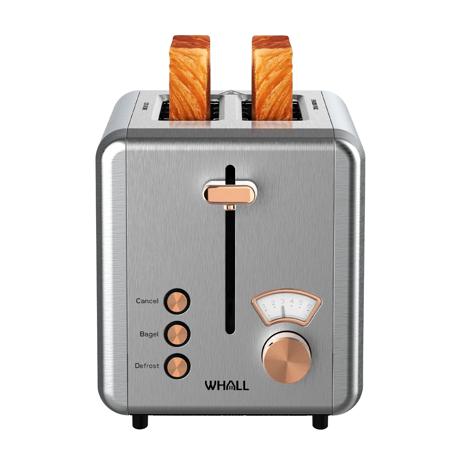 WHALL 2 Slice Toaster - Stainless Steel Toaster with Wide Slot, 6 Shade Settings, Bagel Function, Removable Crumb Tray