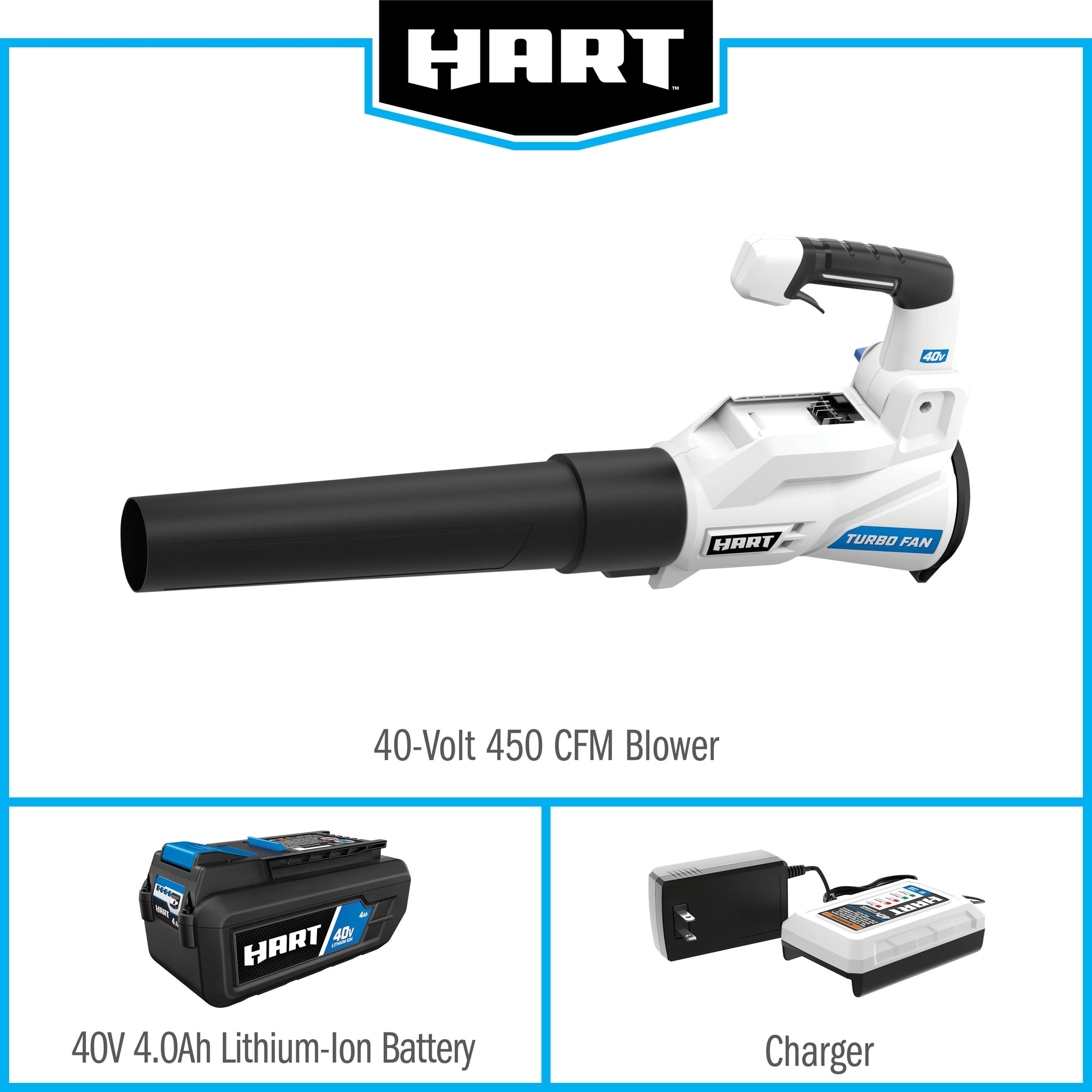 HART 40 Volt 120 MPH at 450 CFM Battery-Powered Axial Blower Kit, (1) 4.0Ah Lithium-Ion Battery