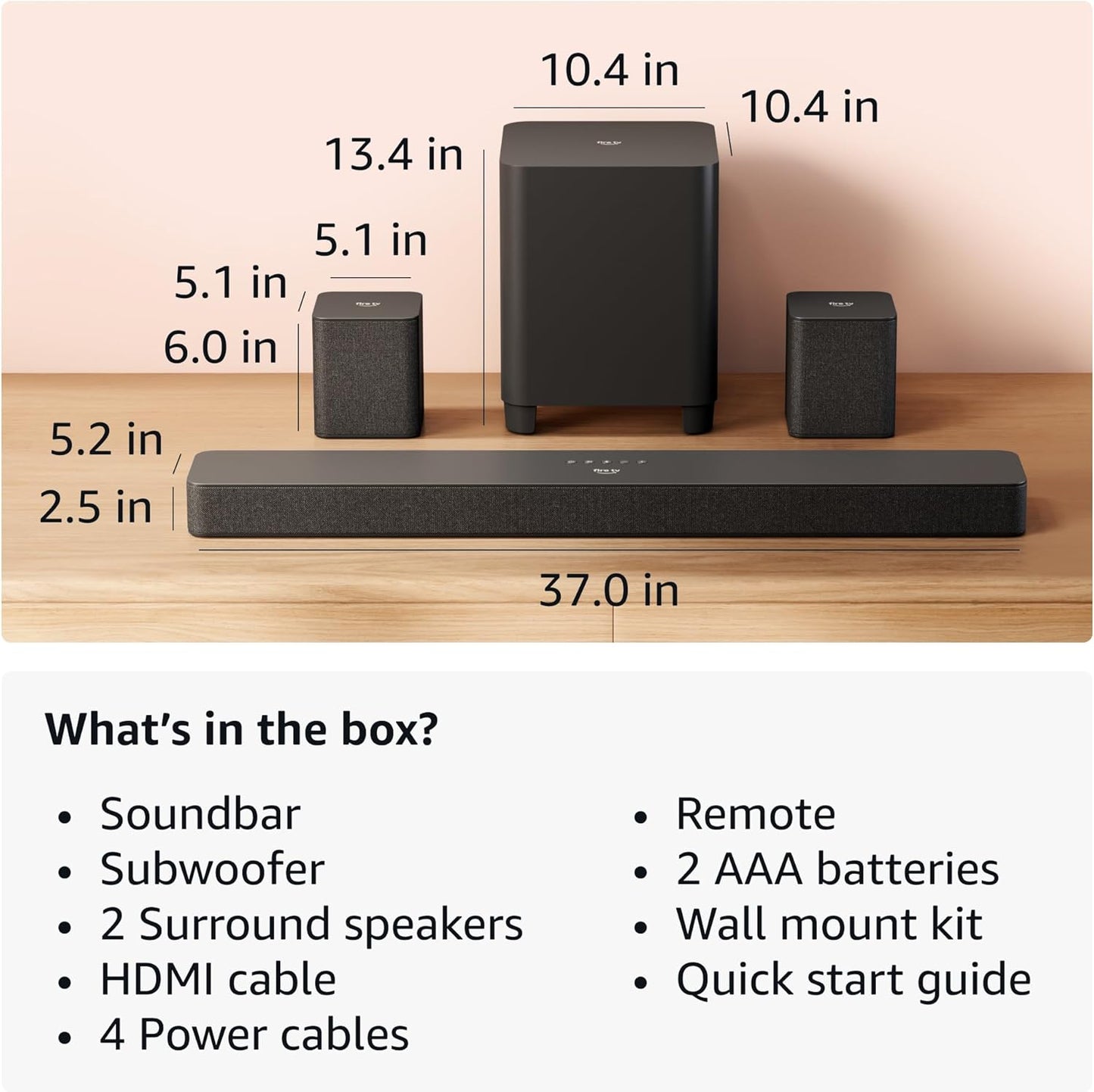 Introducing Amazon Fire TV Soundbar Plus with subwoofer and surround sound speakers, 5.1 channel, Dolby Atmos, DTS:X, clear dialogue, 2024 release