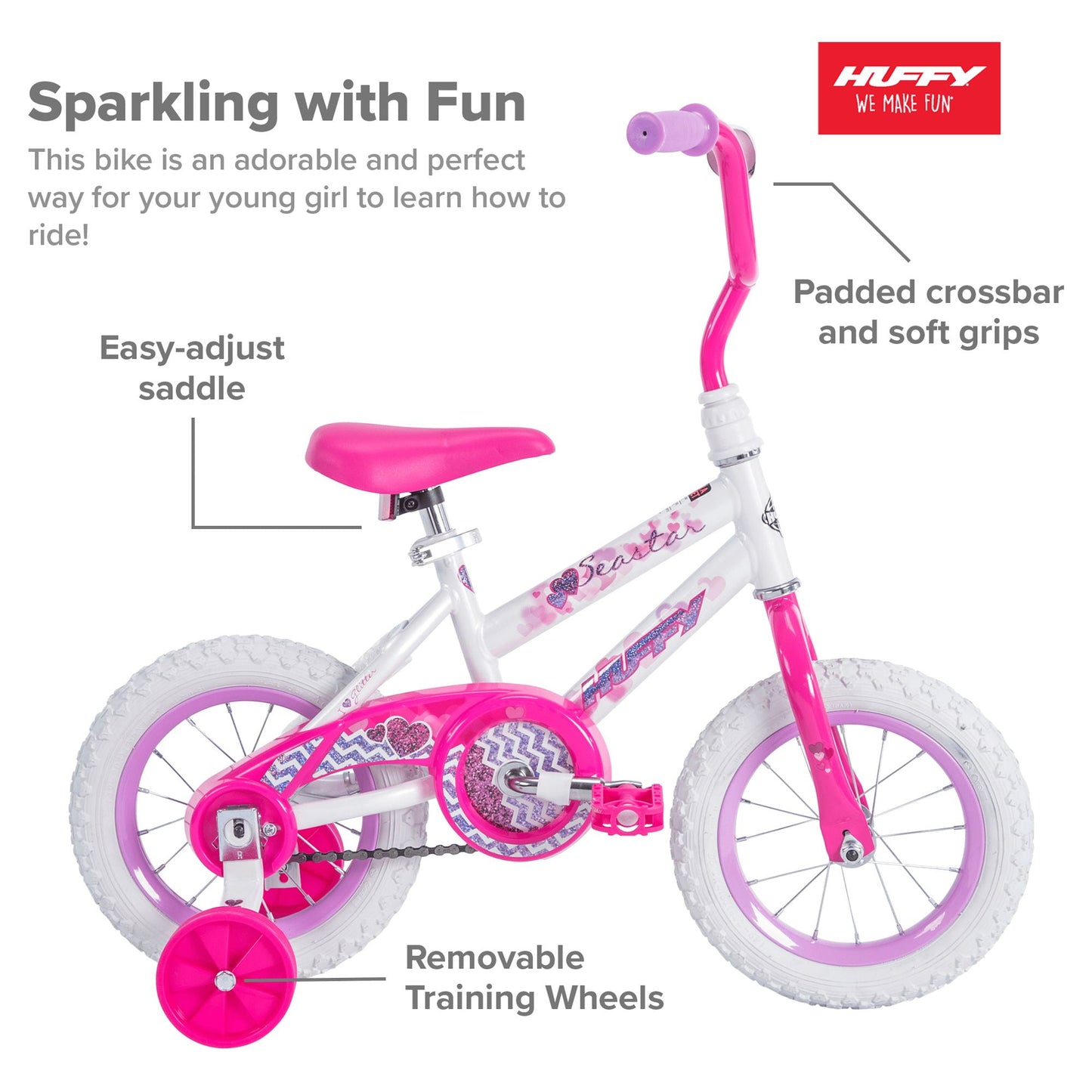 Huffy Sea Star Kids Bike, 12" Wheels, Kids Ages 3+ Years, Child, White