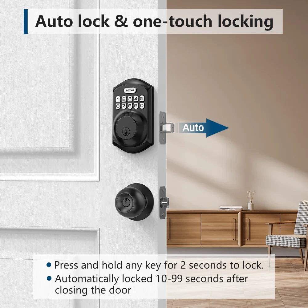 TEEHO Keyless Entry Door Lock Keypad Electronic Smart Deadbolt for Front Door Digital Lock Anti-Peeking Password, Easy Installation Matte Black Finish 1.76 Pounds