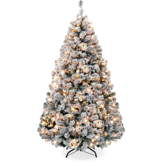 Best Choice Products 4.5ft Pre-Lit Holiday Christmas Pine Tree w/ Snow Flocked Branches, 200 Warm White Lights