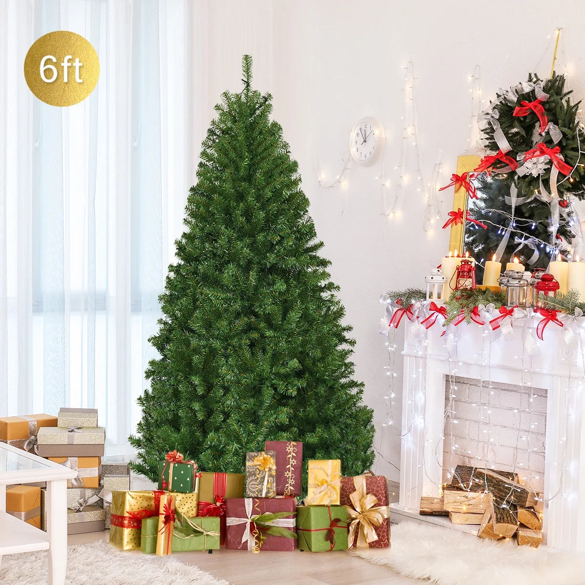 Costway 6Ft Pre-Lit Artificial Christmas Tree Hinged 350 LED Lights