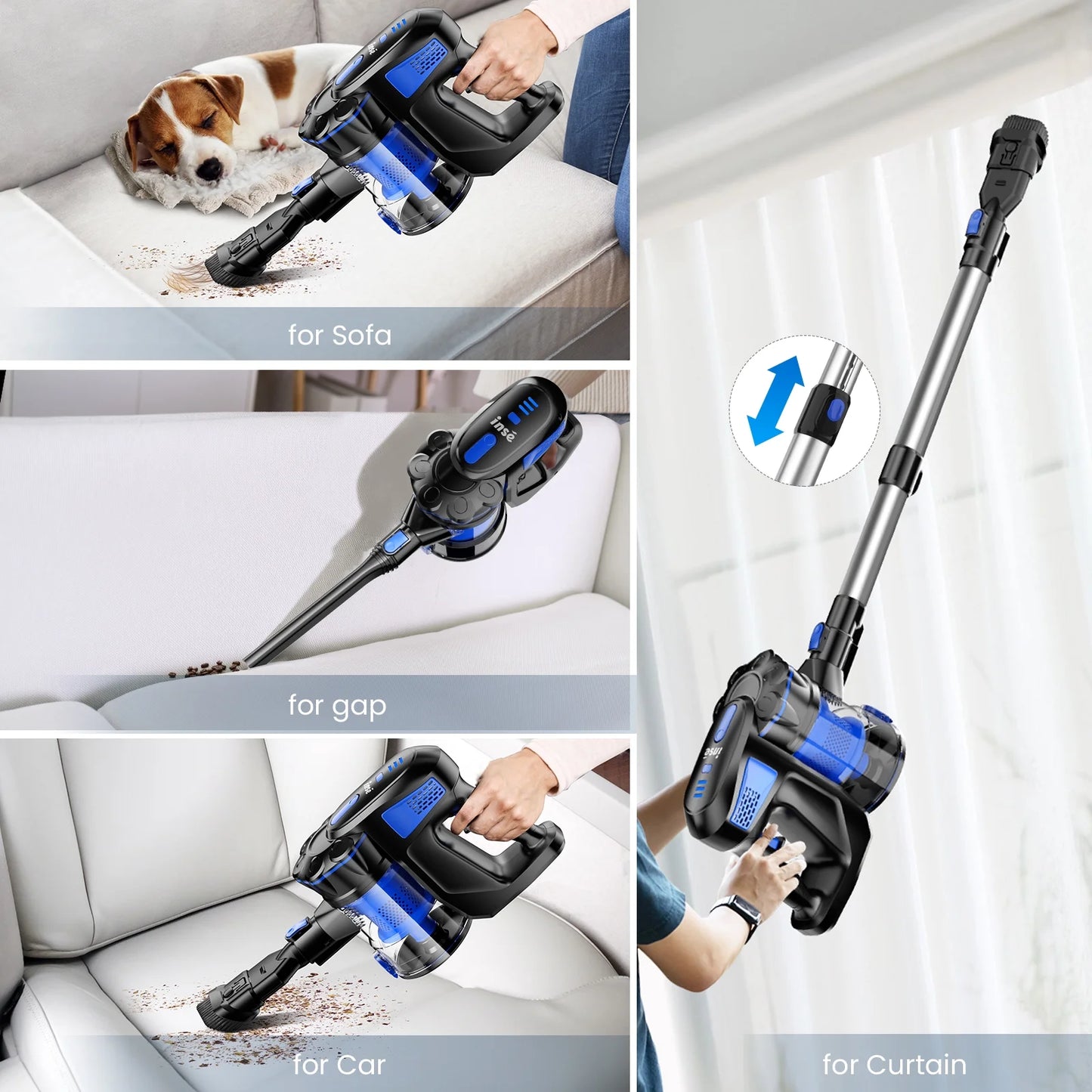 INSE Cordless Vacuum Cleaners, 6-in-1 Lightweight Stick Vacuum for Hardwood Floor Carpet Pet Hair, V770