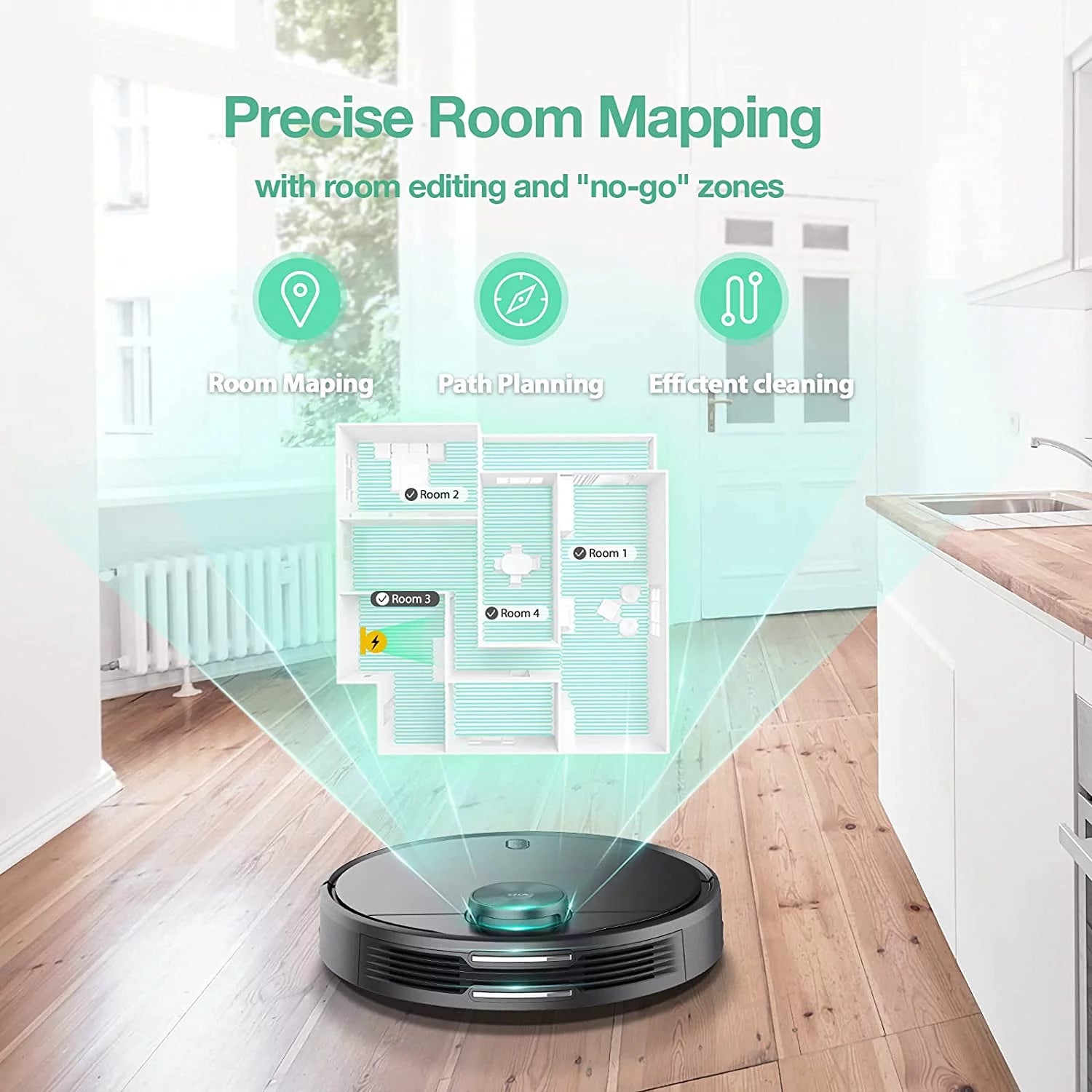 Wyze Robot Vacuum with LiDAR Room Mapping, 2,100Pa Strong Suction, Straight-line Movements, Virtual Walls, Ideal for Pet Hair, Hard Floors and Carpets, Wi-Fi Connected Robotic Vacuum & Self-Charging