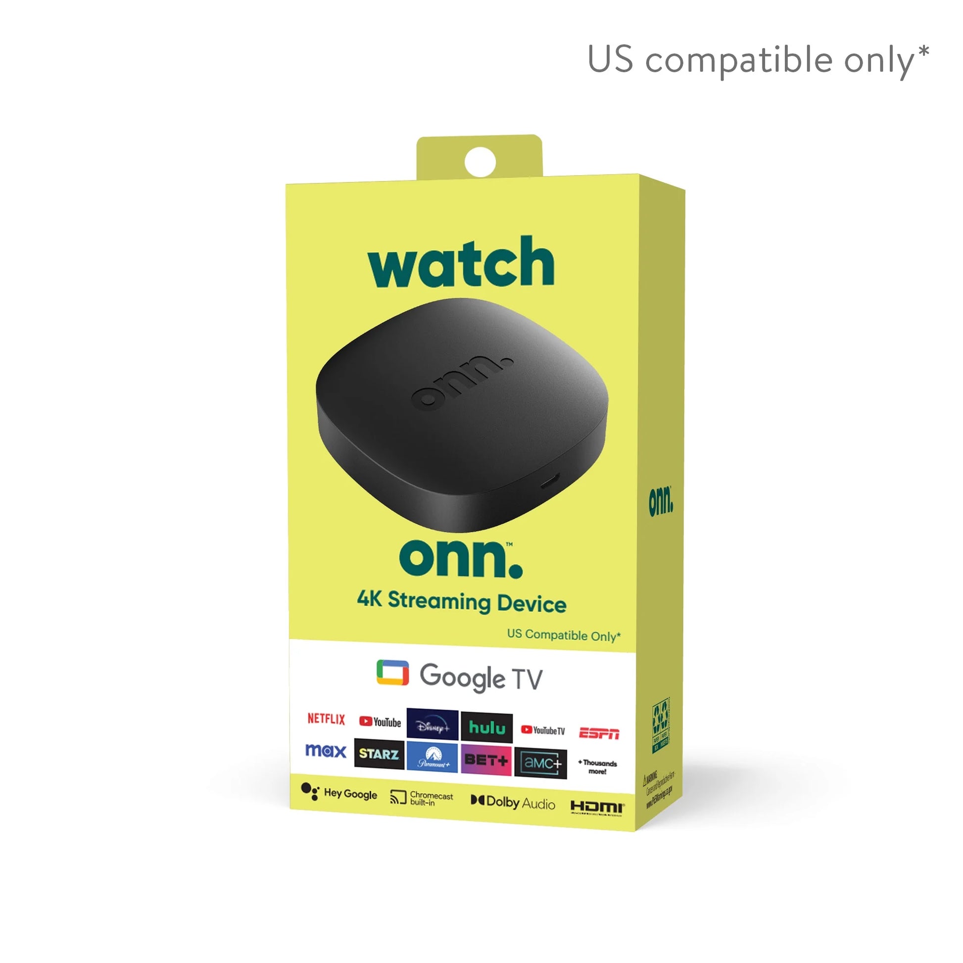 onn. Google TV 4K Streaming Box (New, 2023), 4K UHD Resolution