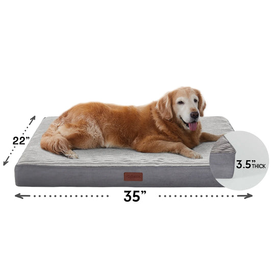 Ophanie Gray 35in Orthopedic Dog Bed For Large Dogs with Egg Crate Foam Support and Non-Slip Bottom, Waterproof and Machine Washable Removable Pet Bed Cover,L size(35"x22"x3.5")