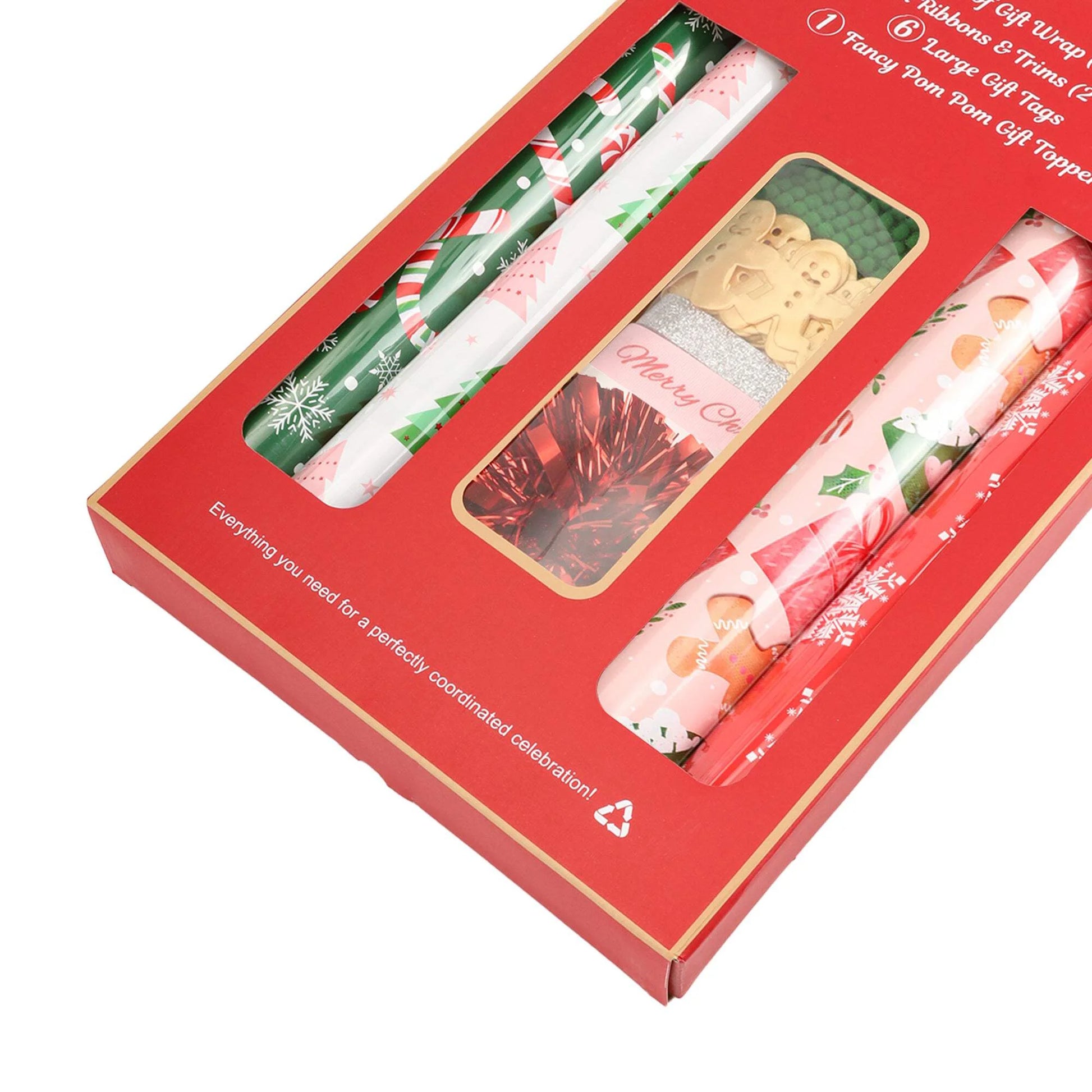 LaRibbons 30" x 10' Christmas Holiday Gift Wrap Deluxe Kit | Pink Gingerbread