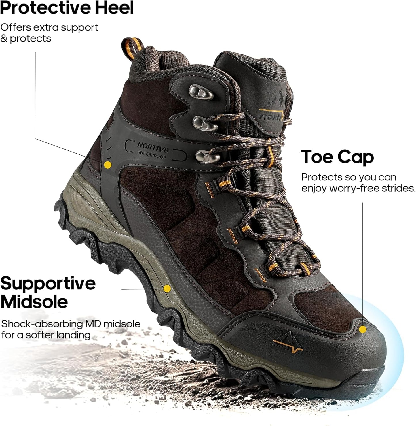 NORTIV 8 Men's Waterproof Hiking Boots Outdoor Mid Trekking Lightweight Mountaineering Shoes