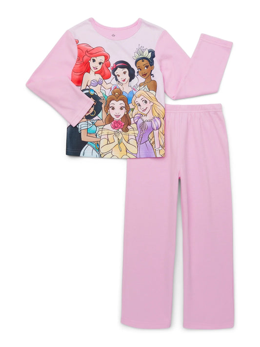 Disney Princess Girls Long Sleeve Top and Pants Pajama Set, 2-Piece, Sizes 4-12