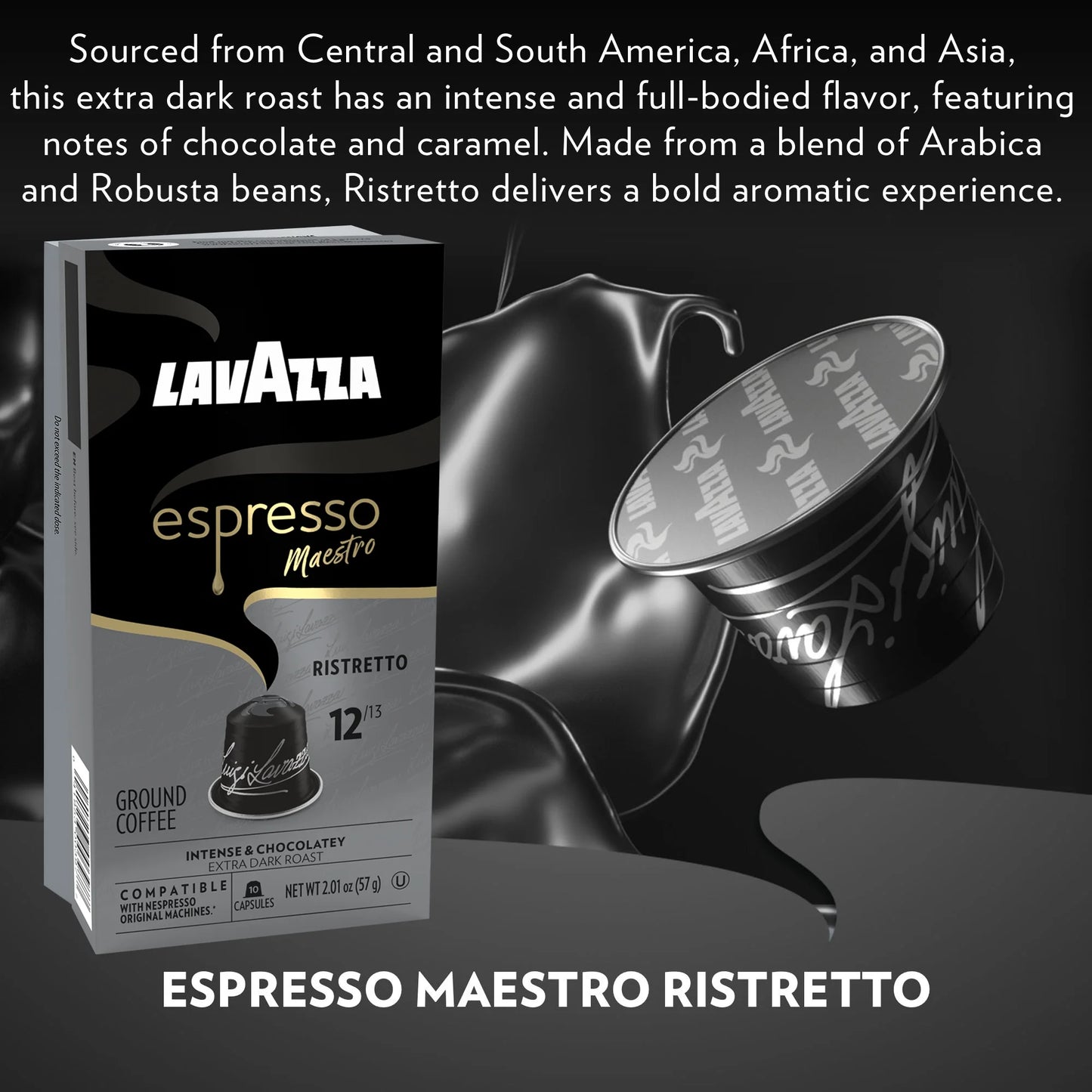 Lavazza Espresso Maestro Ristretto Aluminum Capsules Compatible with Nespresso* Original Machines, Dark Espresso Roast, Arabica and Robusta Blend (60 Capsules)