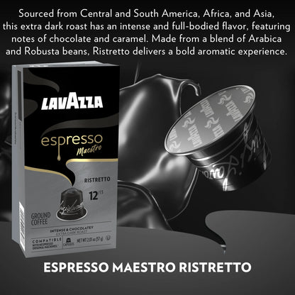 Lavazza Espresso Maestro Ristretto Aluminum Capsules Compatible with Nespresso* Original Machines, Dark Espresso Roast, Arabica and Robusta Blend (60 Capsules)