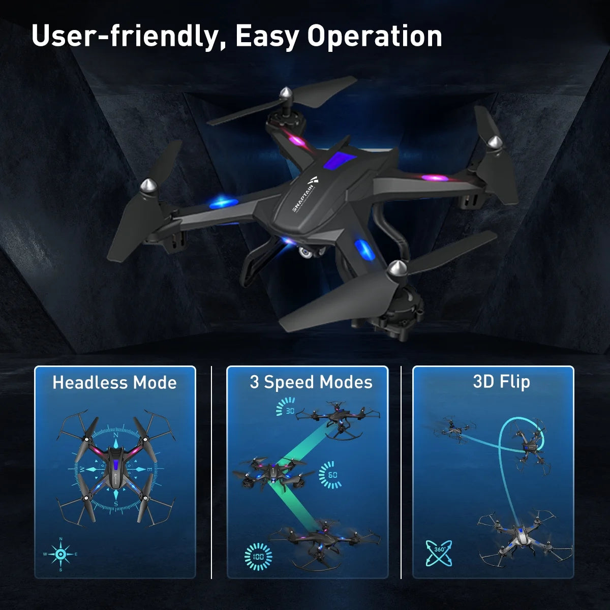 SNAPTAIN S5C WiFi FPV Drone with 1080P FHD Camera, Voice Control, Gesture Control RC Quadcopter for Beginners with Altitude Hold, Gravity Sensor, RTF One Key Take Off/Landing, Compatible w/VR Headset