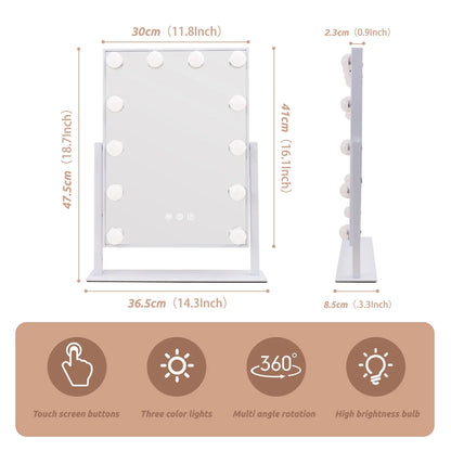 Fenair 14''x18'' Vanity Makeup Mirror with Lights Tabletop Metal White