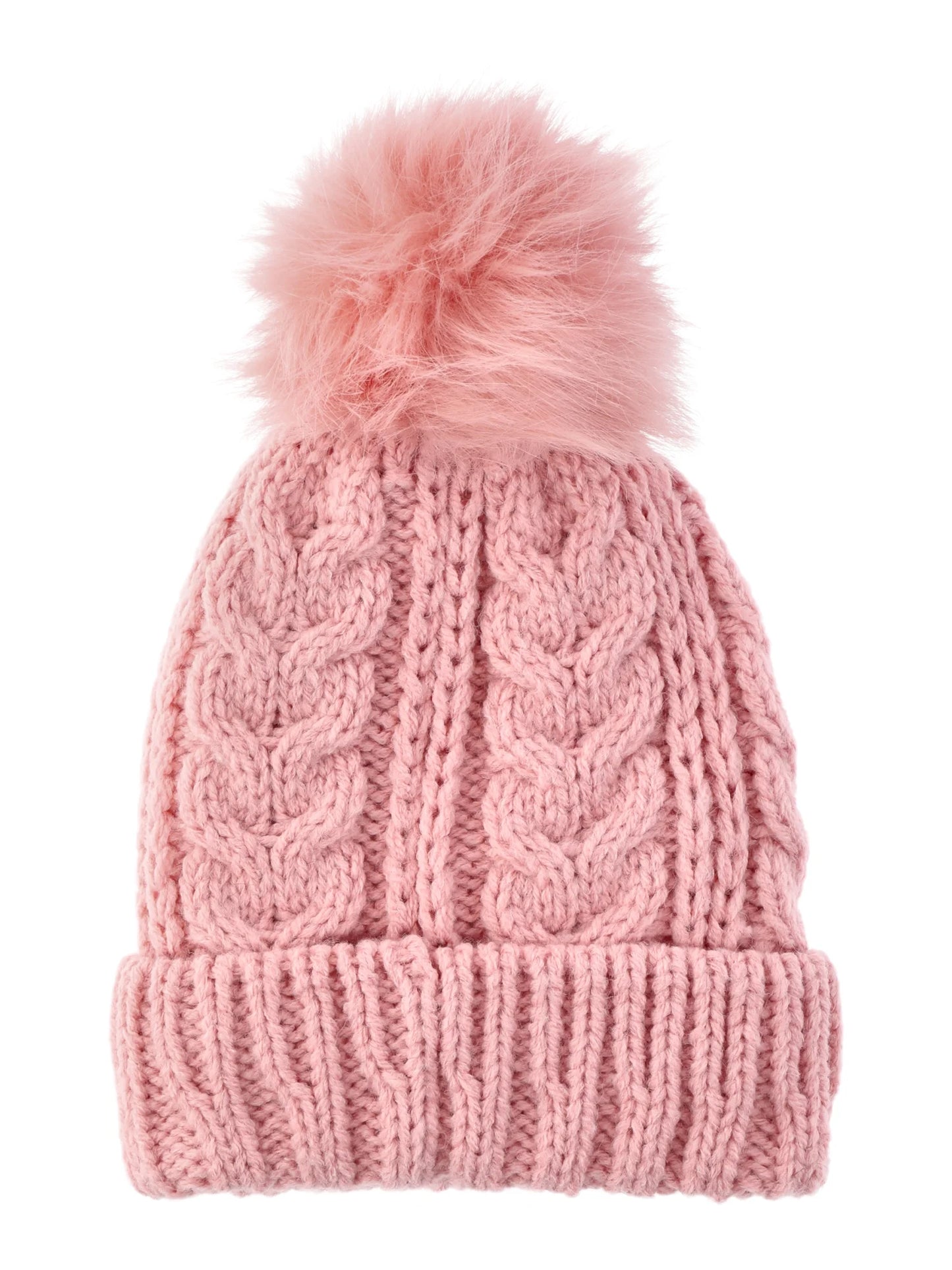 Time and Tru Women's Pom Cable Knit Winter Beanie, Dusty Rose