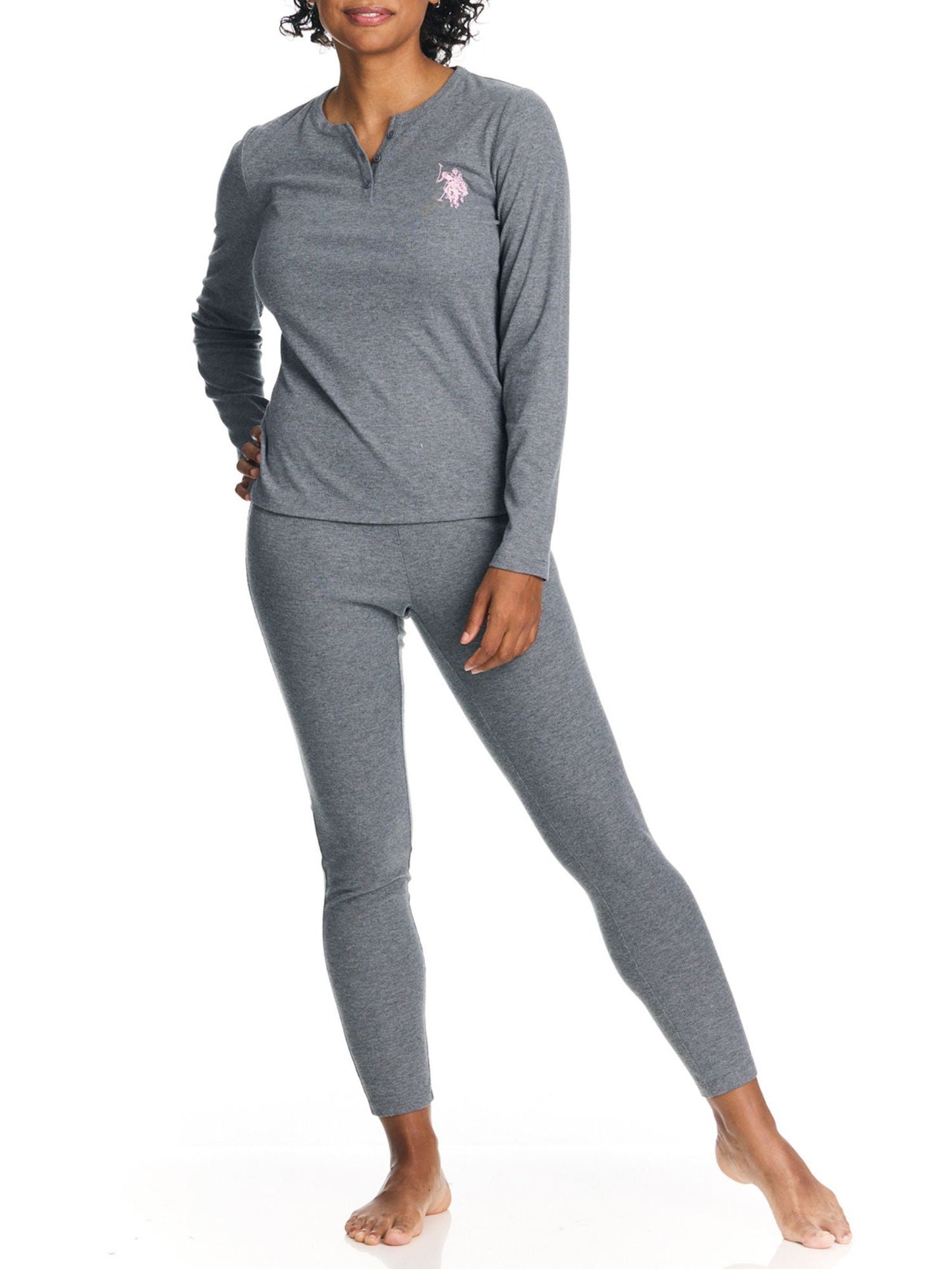 U.S. Polo Assn. Women's Ribbed Henley Long Underwear Thermal Set, 2-Piece Set, Sizes S-3X