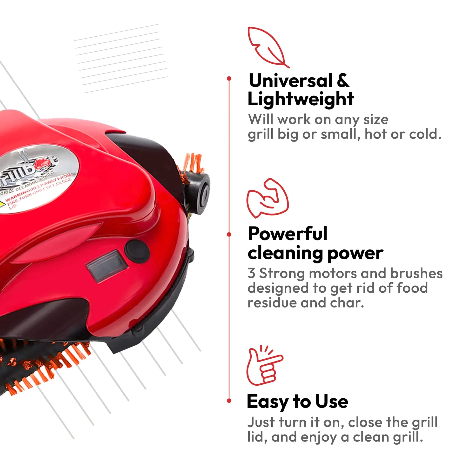 Grillbot Automatic BBQ Grill Cleaning Robot with 3 Powerful Nylon Grill Brushes & Carry Case (Red)