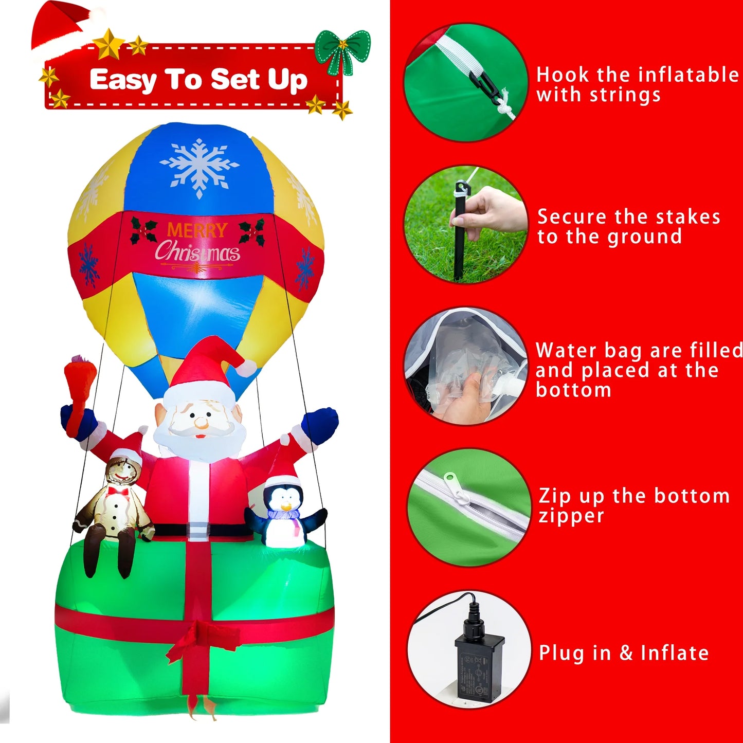 Yexmas 9FT Inflatable Christmas Santa Claus in Hot Air Balloon , Prelit Christmas Decoration with LED Lights for Holiday/Party/Xmas/Yard/Garden