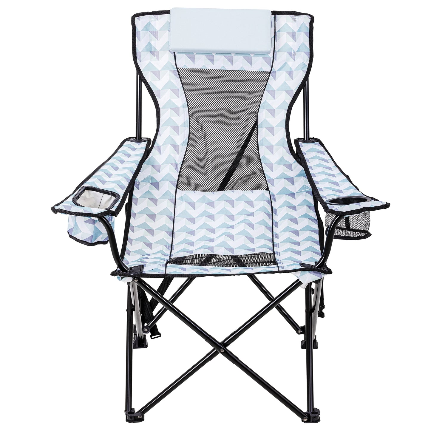 Ozark Trail Lounge Camp Chair,Detached Footrest,Blue and White Design,Padded Headrest,Adult,10.56lbs