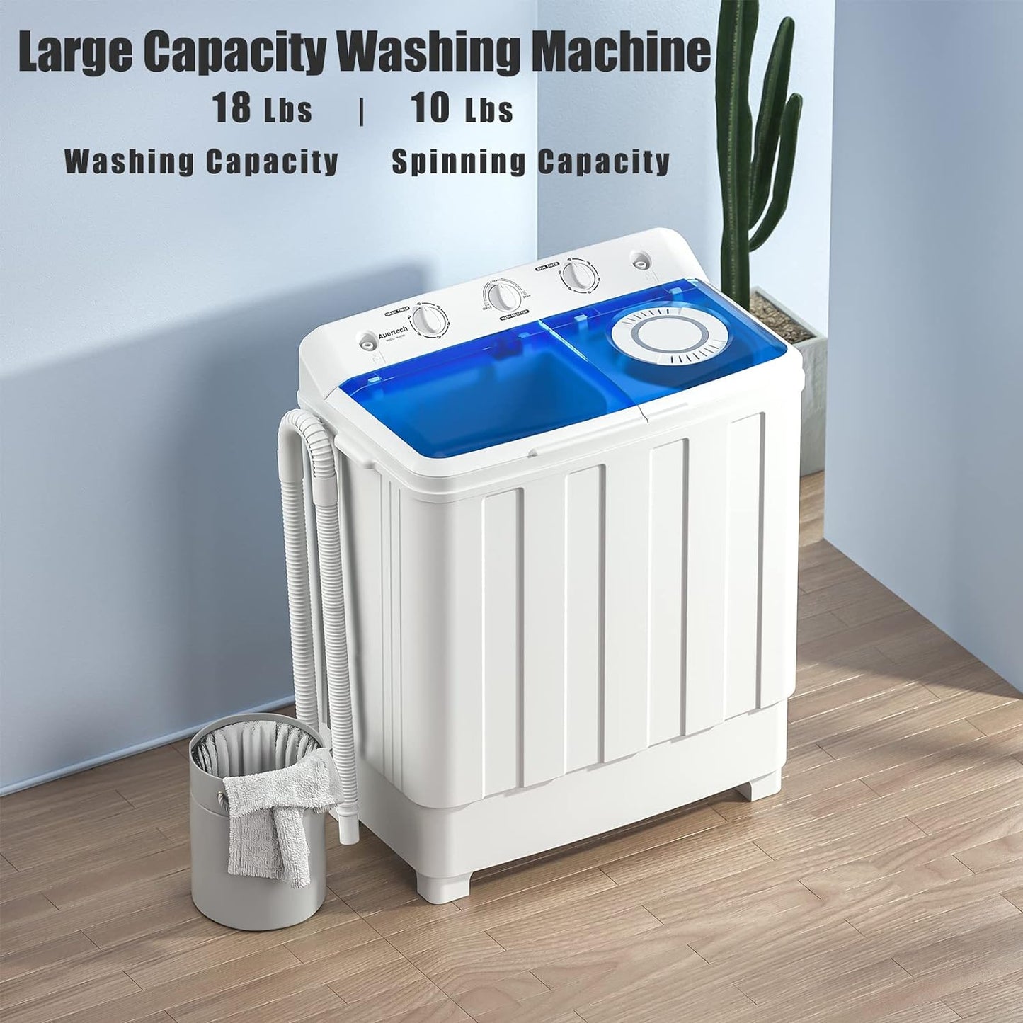 Portable Washing Machine, 28lbs Twin Tub Washer Mini Compact Laundry Machine with Drain Pump, Semi-automatic 18lbs Washer 10lbs Spinner Combo for Dorms, Apartments, RVs