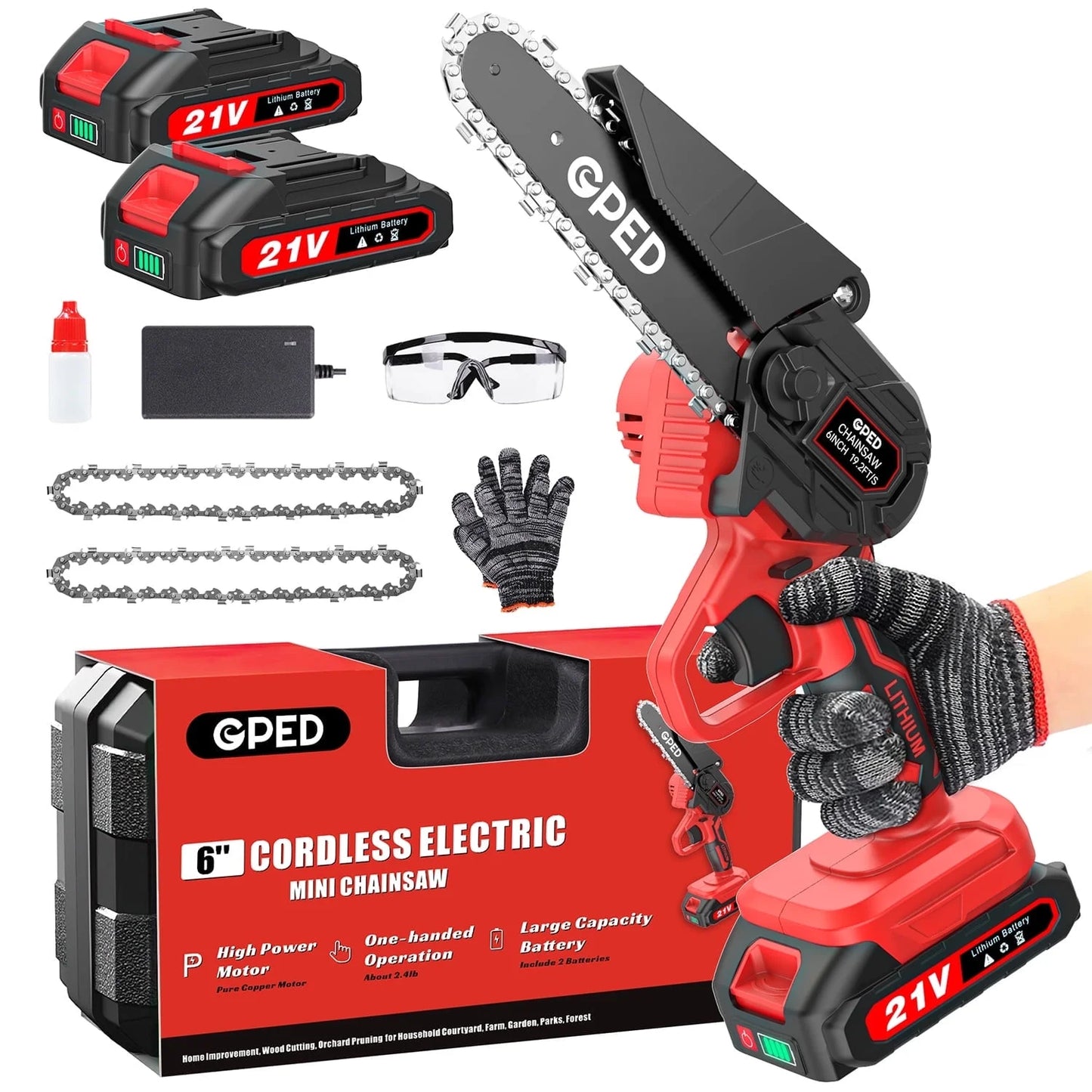 Mini Chainsaw Cordless 6 inch with 2 Battery, Mini Power Chain Saw with Security Lock, Electric Chainsaw, Handheld Small Chainsaw for Tree Trimming Wood Cutting (2 Mini Chainsaw + 2 Guide Plate)