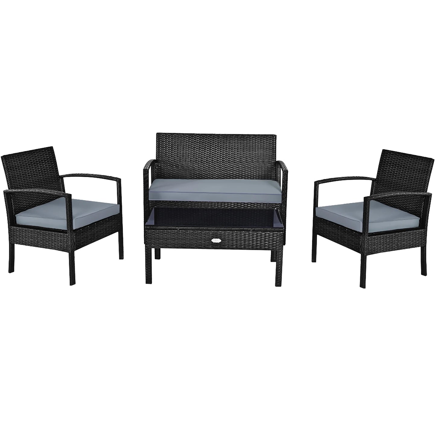 Costway 4PCS Outdoor Patio Rattan Furniture Set Cushioned Sofa Coffee Table Garden Deck