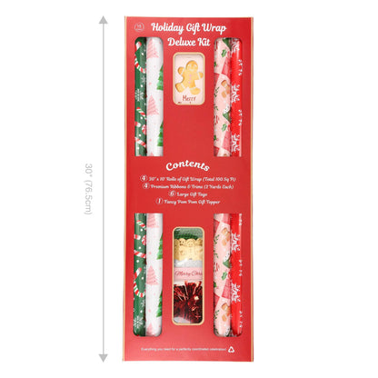 LaRibbons 30" x 10' Christmas Holiday Gift Wrap Deluxe Kit | Pink Gingerbread