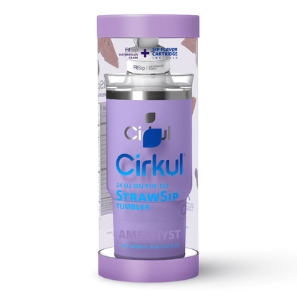 Cirkul 24oz Amethyst On-The-Go StrawSip Tumbler, 1 Flavor Cartridge (FitSip Watermelon Grape)