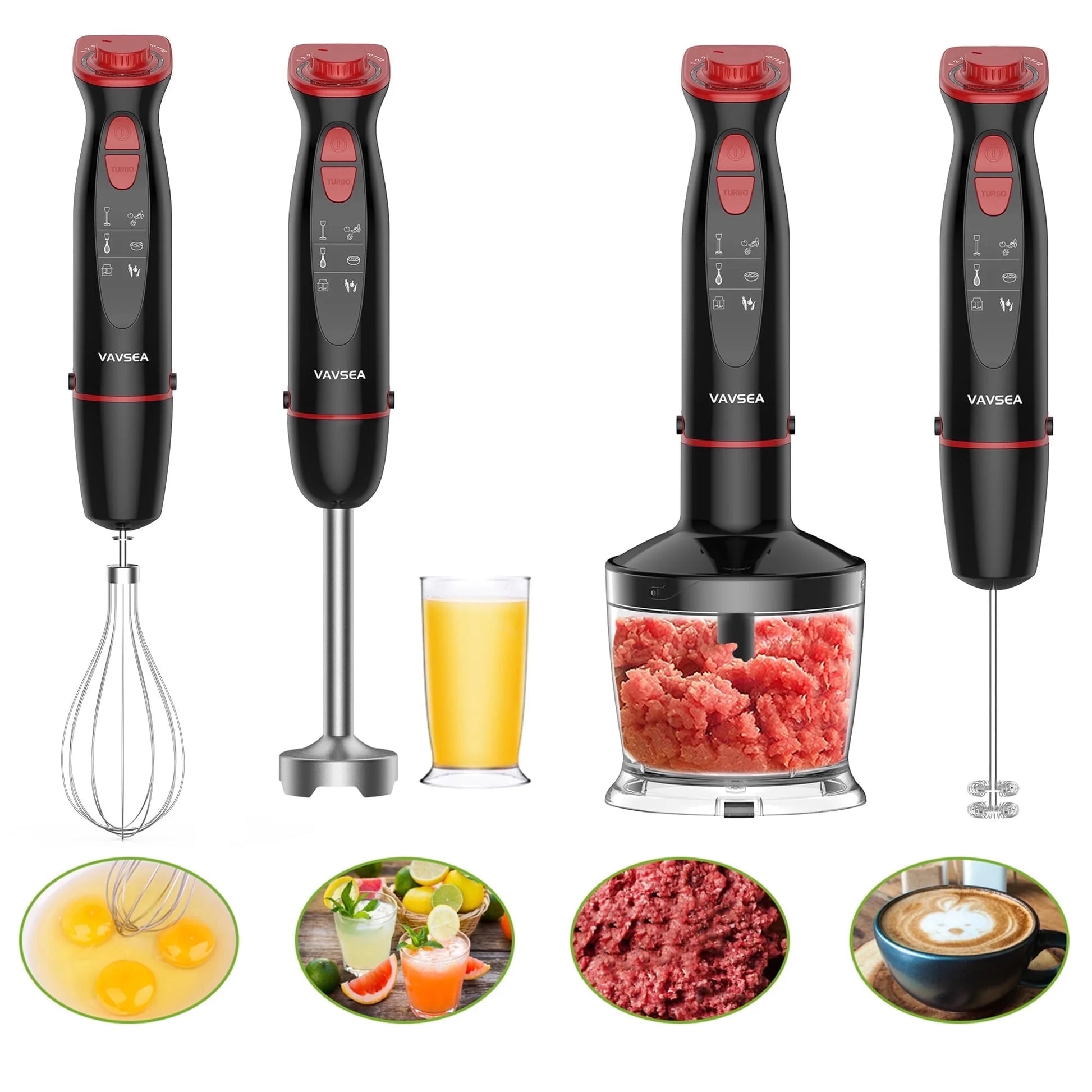 VAVSEA Immersion Hand Blender,5-in-1 1000W Multi-Function Handheld Stick Blender with Stainless Steel Blades, Chopper, 600ml Beaker, 12-Speed New Mixer Milk Frother for Baby Food/Smoothies