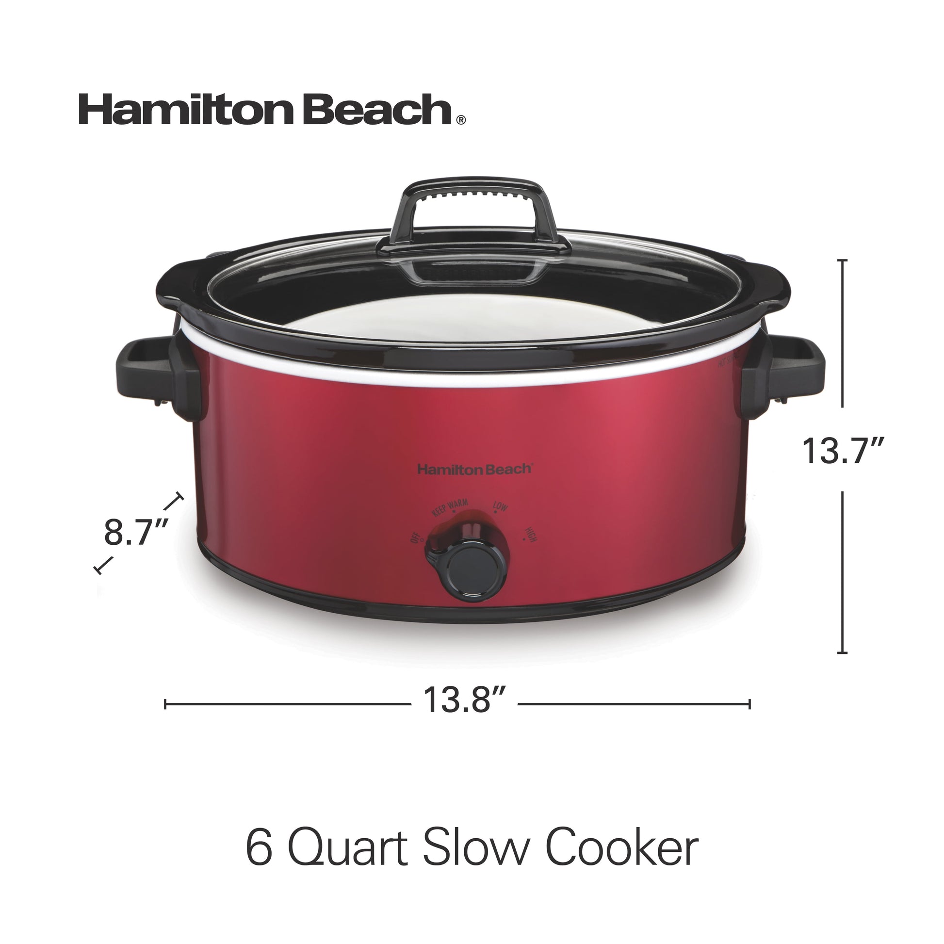 Hamilton Beach Slow Cooker, 6 Quart Large Capacity, Serves 7+, Dishwasher-Safe Removable Crock, Red