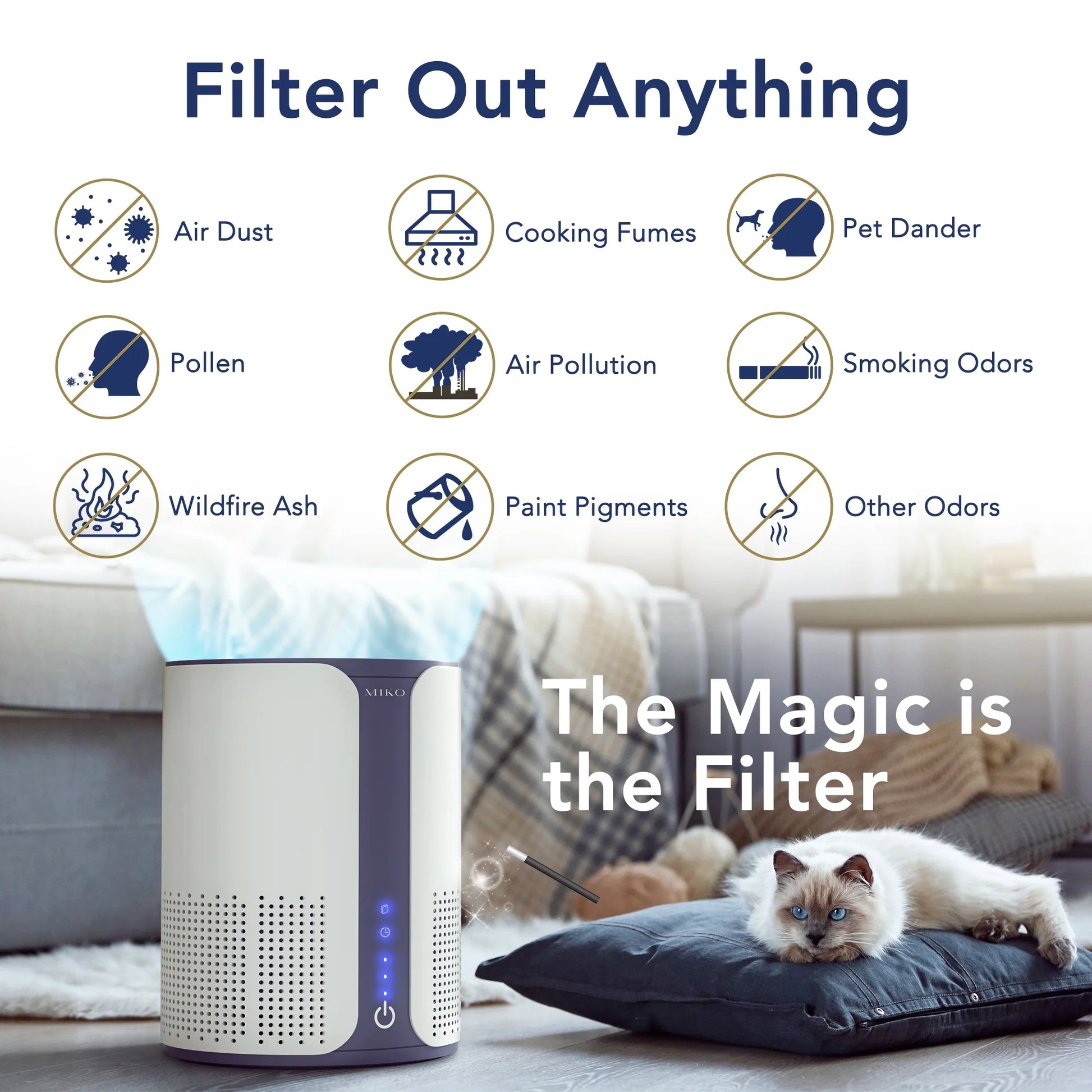 Miko Home Air Purifier with Multiple Speeds Timer True HEPA Filter, 925 SQFT Coverage